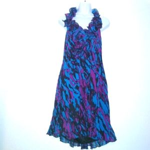 Bebe Peacock Lustre Silk Ruffled Backless Dress
